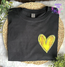 Load image into Gallery viewer, Heart Shaped Softball Ball Tee/Sweatshirt