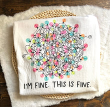 Load image into Gallery viewer, I'm Fine. This is Fine. Christmas Lights 3/4 Sleeve Tee
