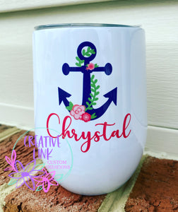 Floral Anchor Wine Tumbler