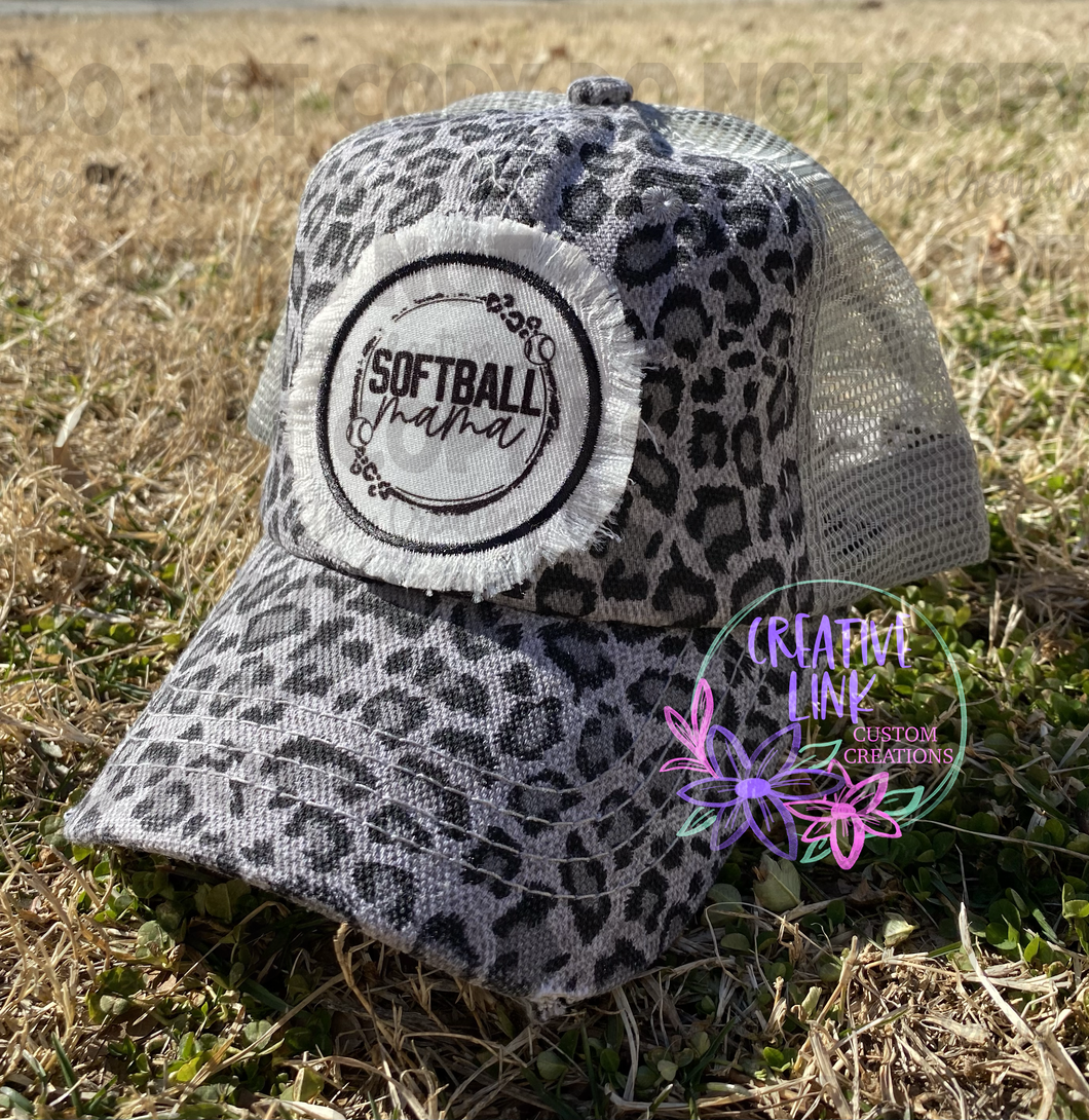 Softball Mama Leopard Patch Hat