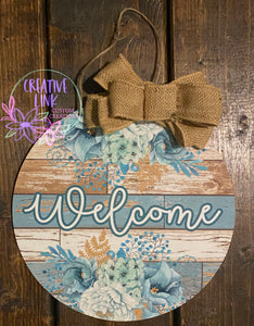 Teal Floral Welcome Sign