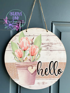 Hello Tulip Door Sign