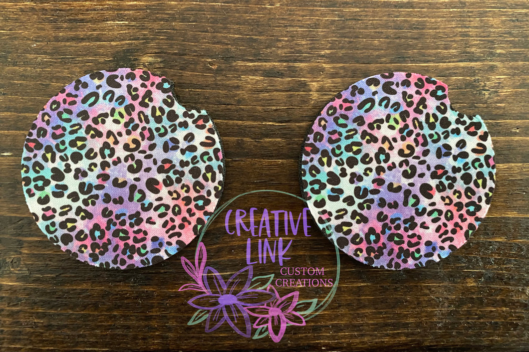 Tie Dye Leopard Print Car Coasters